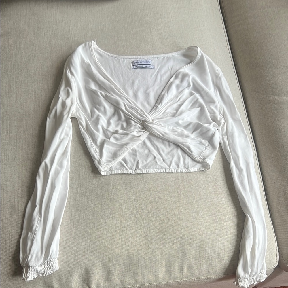 Urban Outfitters White Long Sleeve Twist Front Top
